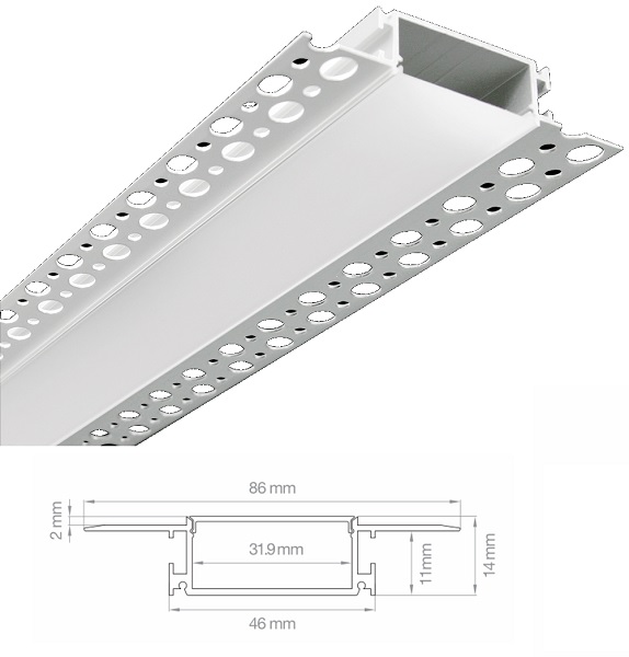 Profilo Alluminio Taglio di Luce XL 2mt Completo di Cover Opaca e Clip